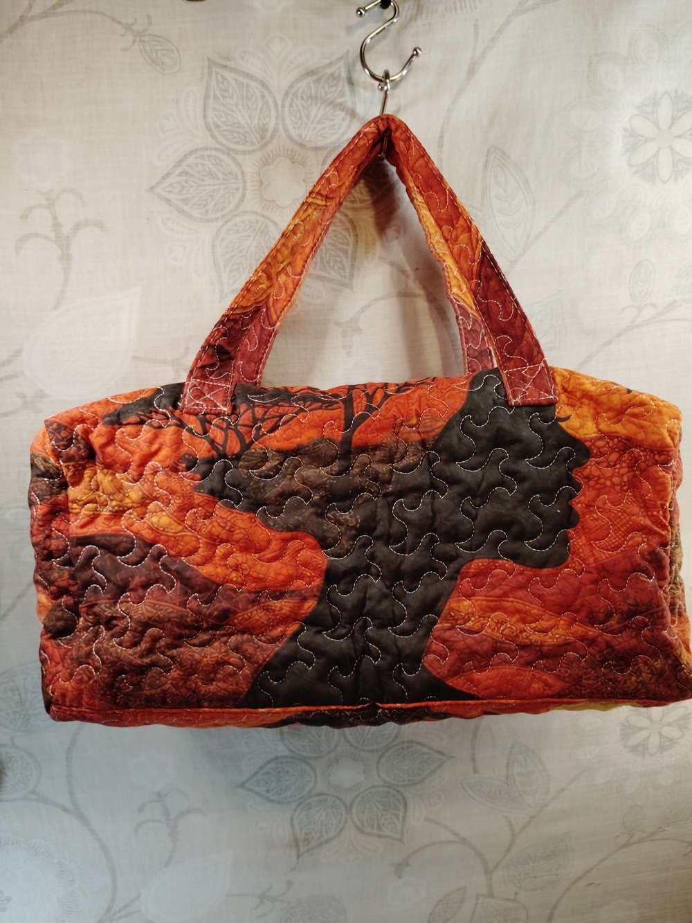 Quilted Orange & Brown Patchwork Duffle Tote Bag